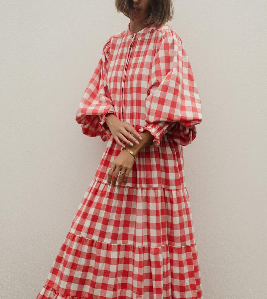 Girls Frida Maxi Dress Coral Gingham ...